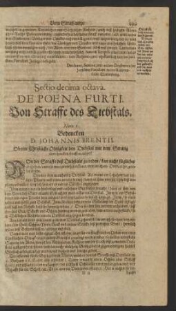 Sectio decima octava. De Poena Furti. Von Straffe des Diebstals.