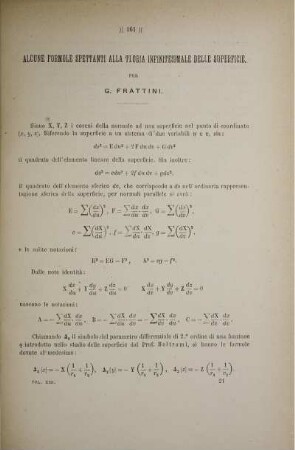 Alcune formole spettanti alla teoria infinitesimale delle superficie.