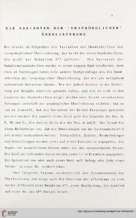 Die Varianten der 'ursprünglichen' Überlieferung