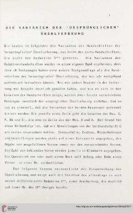 Die Varianten der 'ursprünglichen' Überlieferung