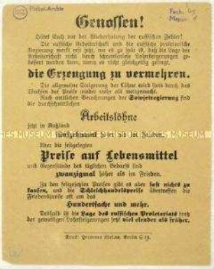 Handzettel zur Lohnpolitik der russischen Regierung