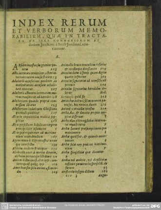 Index Rerum Et Verborum Memorabilium, Quae In Tractatu De Jure Connubiorum Et dotium Joachimi à Beust Juriscons. cóntinentur