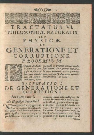 Articulus I. An [et] quid sit Generatio?