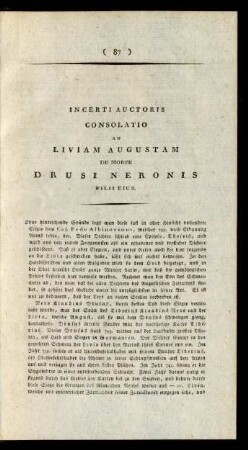 In Certi Auctoris Consolatio Ad Liviam Augustam De Morte Drusi Neronis Filii Eius