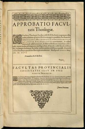 Approbatio Facultatis Theologiae...