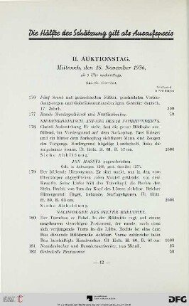 II. Auktionstag: Mittwoch, den 18. November 1936, ab 3 Uhr nachmittags (Nr. 176-350)