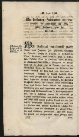 Wie Ertzhertzog Ferdinandus als Gubernator / der Lanndschafft Ire Freyhaitten Confirmiert unnd bestet hatt
