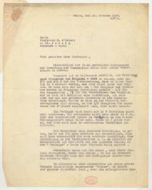 Brief an Eugen d' Albert : 12.10.1928