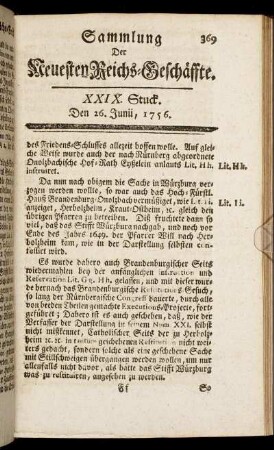 XXIX. Stuck. Den 26. Junii, 1756.