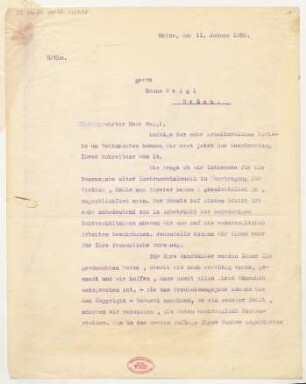 Brief an Bruno Weigl : 11.01.1926