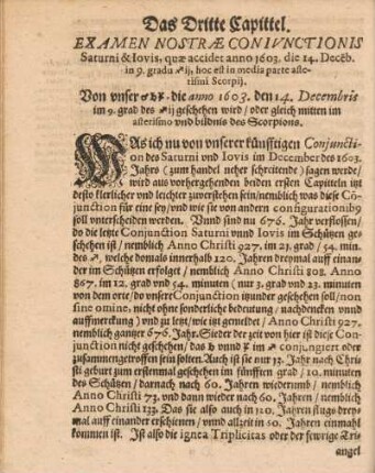 Das Dritte Capittel. Examen Nostrae Conivnctionis Saturni & Iovis, quae accidet anno 1603, die 14. Deceb. ...