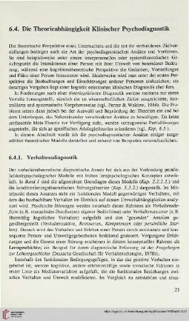 6.4. Die Theorieabhängigkeit Klinischer Psychodiagnostik
