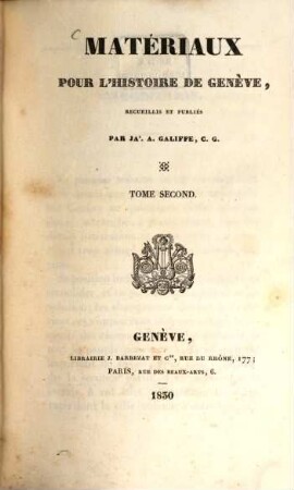 Matériaux pour l'histoire de Genève, 2