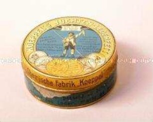 Automaten-Blechdose mit Klappdeckel für "LABODA Brust- u. Hals-Dragées Preis 1,50 Mk."