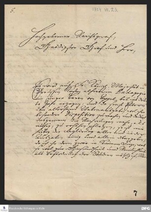 Brief von August Hermann Francke an Friedrich Heinrich von Seckendorff.