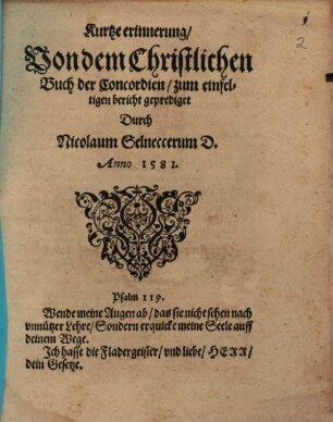 Kurtze erinnerung, Von dem Christlichen Buch der Concordien