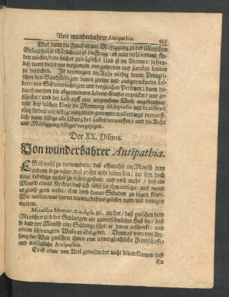 Der XX. Discurs. Von wunderbahrer Antipathia.