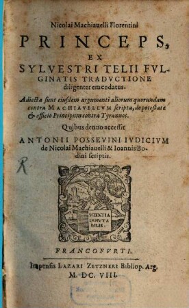 Nicolai Machiavelli Florentini Princeps