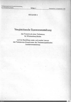 Vergleichende Zusammenstellung zum Verfassungsentwurf Württemberg-Baden