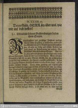 §. 1. Erbauliche Lebens-Beschreibungen haben ihren Seegen