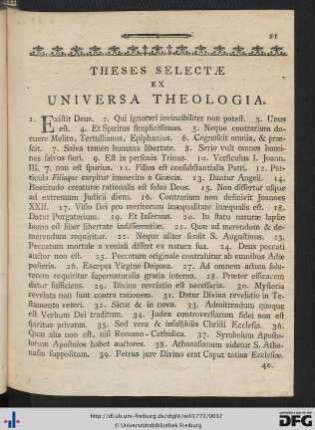 Theses Selectae Ex Universa Theologia.