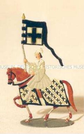 Zinnfiguren Festumzug "Tag der Deutschen Kunst": Reiter auf braunem Pferd mit Standarte