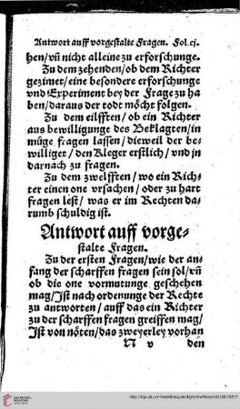 Antwort auff vorgestalte Fragen.