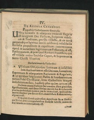 IV. De Regula Credendi.