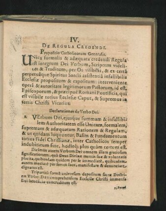 IV. De Regula Credendi.