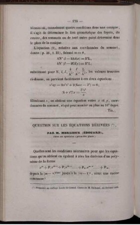 Question sur les équations dérivées.