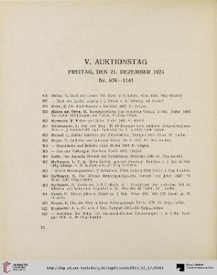 V. Auktionstag: Freitag, den 21. Dezember 1923 (Nr. 876-1141)
