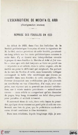 Sér. 5: L' escargotière de Mechta el Arbi (Aurignacien ancien) : reprise des fouilles en 1923
