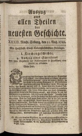 XXXIII. Nachl. Coburg, den 15. Aug. 1750.