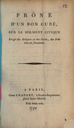 Prône d'un bon curé, sur le serment civique ...