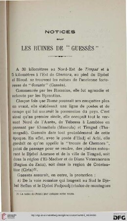 Sér. 5: Notices sur les ruines de "Guessès"