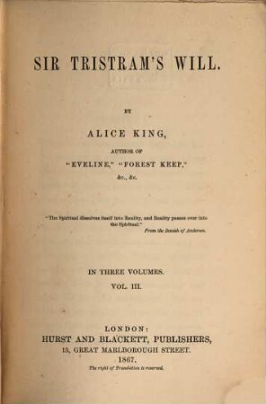 Sir Tristram's Will : In 3 Volumes, III