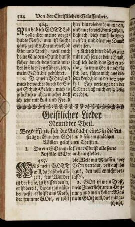 Geistliche Lieder Neundter Theil. Begreifft in sich die Andacht eines in diesem seeligen Glauben Gott und seinem gnädigen Willen gelassenen Christen.