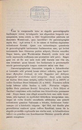 De Zenobio : Quaestionum de Paroemiographis pars prior. (Hallenser Diss.)