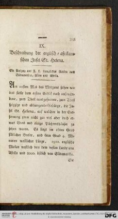 IX. Beschreibung der Insel St. Helena