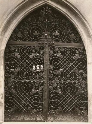 Gittertor : Gittertor. Schmiedeeisen (1648). Mügeln (Kreis Oschatz), Kirche, Südvorbau