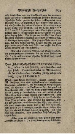 Herrn Johann Caspar Lavaters moralischer Character.