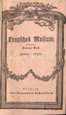 Deutsches Museum. 2. Band. 6.-12. Stück (Juli-Dezember) 1777