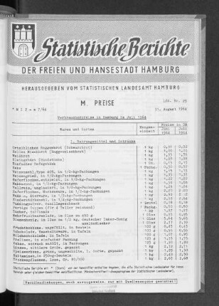 Verbraucherpreise in Hamburg im Juli 1964 : Lfd. Nr. 29