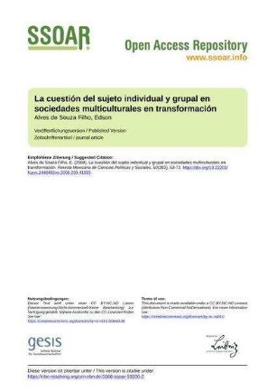 La cuestión del sujeto individual y grupal en sociedades multiculturales en transformación