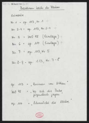 [Dirigierzettel zu Die Ruinen von Athen op. 113 von Ludwig van Beethoven]