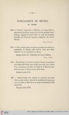 Porcelaines de Sèvres et Autres (Nr. 292 - 301)