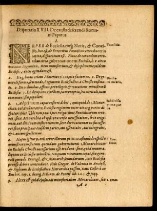 Disputatio XVII. De causis deserendi Romani Papatus.