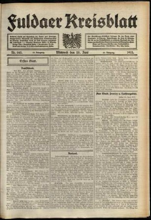 Erste Ausgabe vom Mittwoch, den 28. Juni 1911.