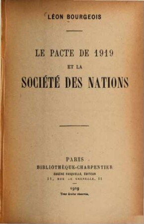 Le Pacte de 1919 et la Société des nations