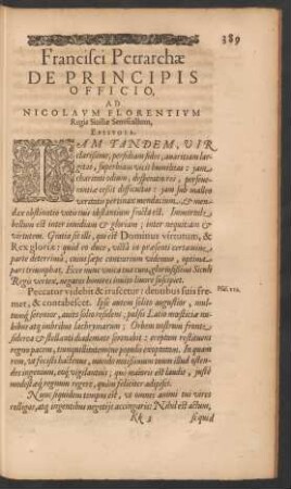 De Principis Officio, Ad Nicolaum Florentium Regis Siciliae Senescallum, Epistola.